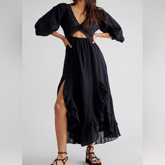 NWOT free people X’s and O’s midi black dress - Picture 1 of 7